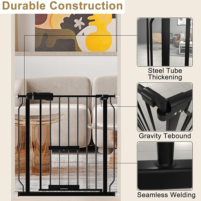Extra Wide Dog Gates for Doorways 81.1"-90.55" Extra Wide Dog Gate with Door,Baby Gate with Cat Door Pressure Mounted Pet Gate