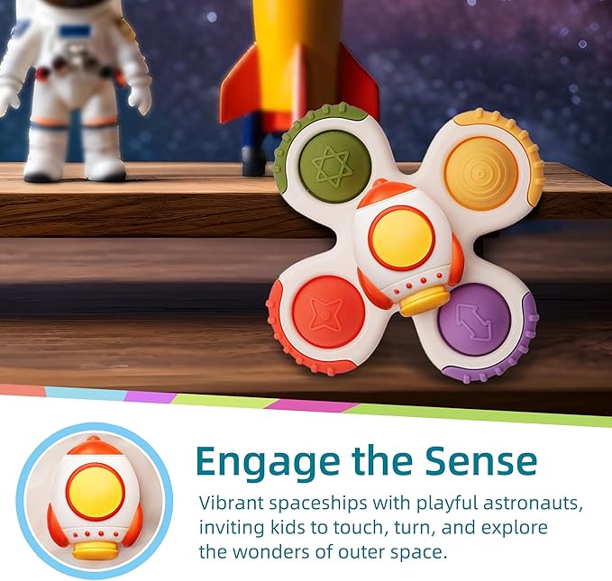 LiKee Strong Suction Cup Fidget Rotating Sensory Bath Toys for Baby, Airplane Car Travel Table & Window Toys for Toddler Boys and Girls, 12+ Months