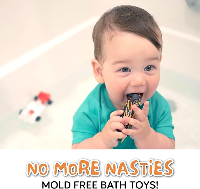 SplashEZ Race Cars Bath Toys | Mold Free Bath Toys for Kids & Toddlers with No Hole for Water | Cars Set Ideal Size for Little Hands | Safe, Durable for Baby Tub Pool Fun for Boys Girls Ages 0 & Up