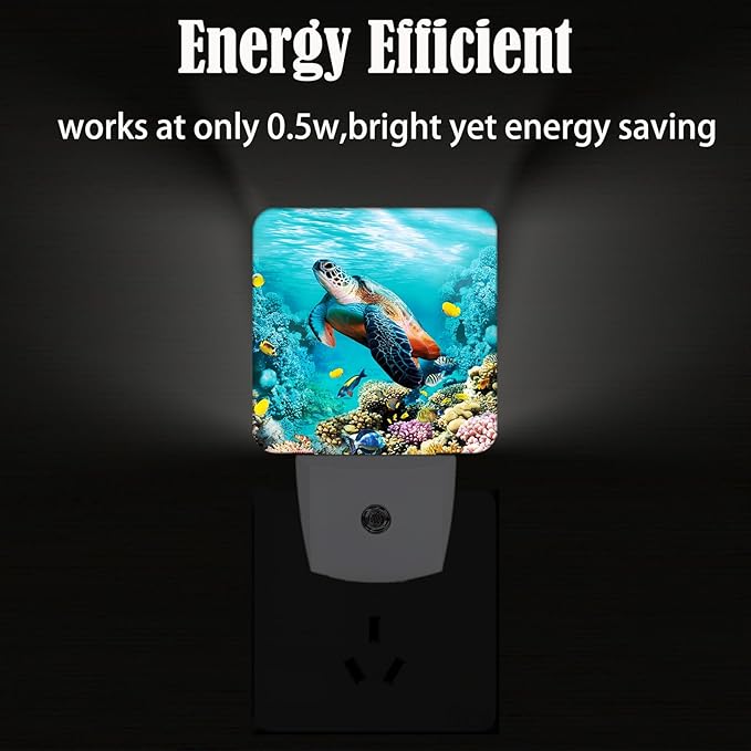 Sea Turtle Corals Fish Night Light,Plug Into Wall with Dusk to Dawn Light Sensors, Warm Nightlights for Bedroom, Bathroom, Hallway, Kitchen, Gifts Ideal for Boys Girls Women Men
