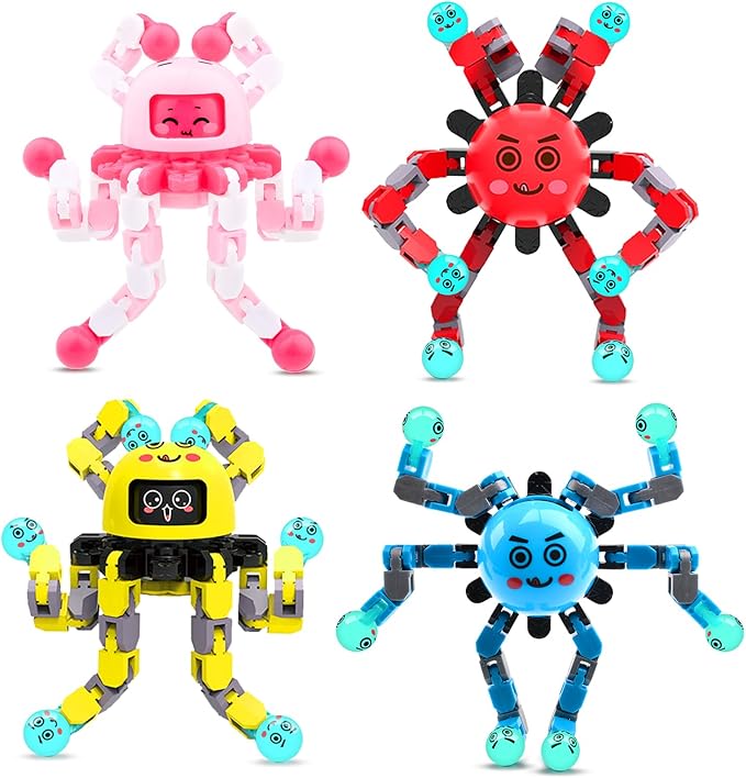 Transformable Fidget Spinner Toys for Kids and Adults,4 PCS Finger Sensory Toy for Boys Girls Autism ADHD Relief,Gifts for Chrismas Birthdays Party Favors for Teens Travel Stocking Stuffers