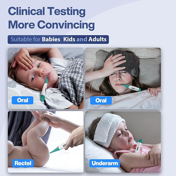 Boncare 10 Seconds Digital Thermometer for Adults and Kids - Accurate & Safe Rectal Thermometer for Baby with Fever Alarm, Oral Thermometer (Clear Blue)