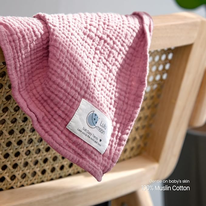lulumoon Muslin Swaddle Blanket Baby - Cotton Swaddling Blanket Soft Baby Receiving Blankets Neutral 3Pack(Pink+Purple)