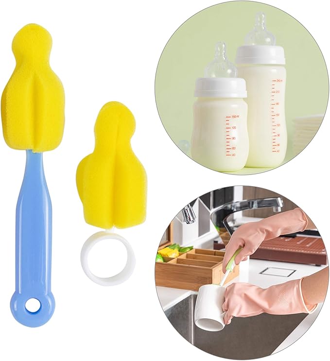 AUEAR, Milk Bottle Nipple Brushes Pacifier Sponge Cleaning Small Brush Cleaner Set for Bottles and Accessories (10 Pcs)