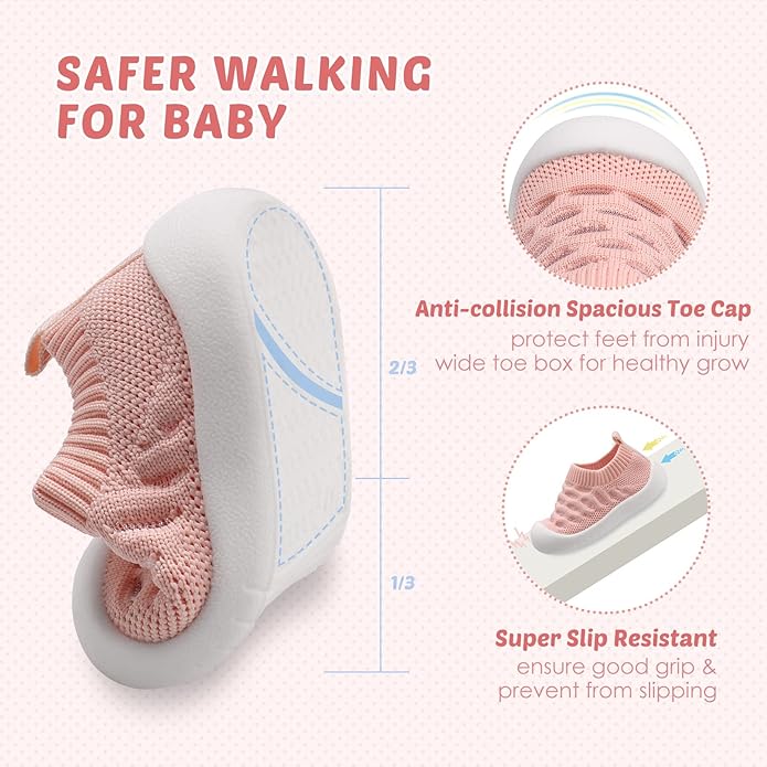 Baby First-Walking Shoes 1-4 Years Kid Shoes Trainers Toddler Infant Boys Girls Soft Sole Non Slip Cotton Canvas Mesh Breathable Lightweight TPR Material Slip-on Sneakers Outdoor