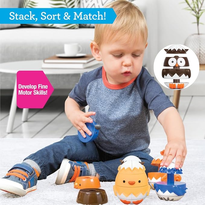 Egg Stacking & Sorting Animals, Mix & Match Adorable Hatching Friends- 4 Different Animals- Creative, Educational & Imaginative Hands On Building Toys- Baby Toddler Kids Xmas Gift- Chick Owl Duck Bird