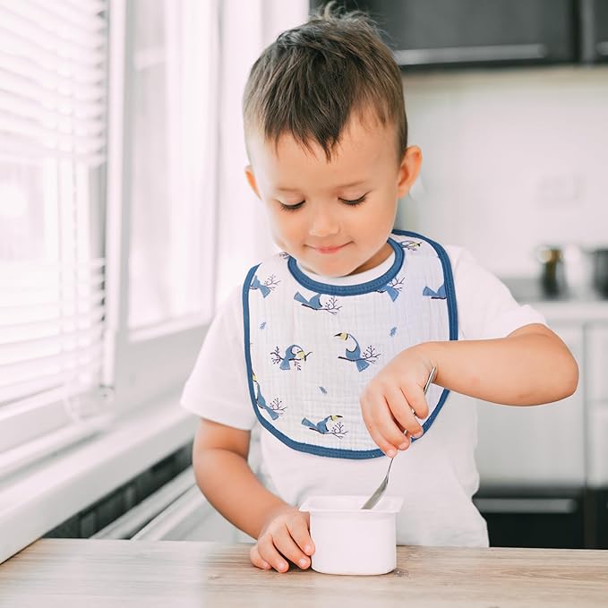 GLLQUEN BABY Muslin Drool Bibs for Boys Girls 8 Pack, Adjustable Baby Bibs for Drooling and Teething, Soft Cotton Baby Bandana Bib for Newborn Feeding Essentials (Toucan)