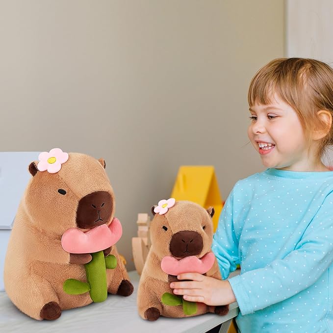 Achwishap Capybara Plush,Cute Plushies Capybara Stuffed Animals,Capybara Plush Toys,Kawaii Plushie Stuffed Toy with Flower Plushies Gift for Kids Adults Birthday(Capybara with Holding Flower,12”)