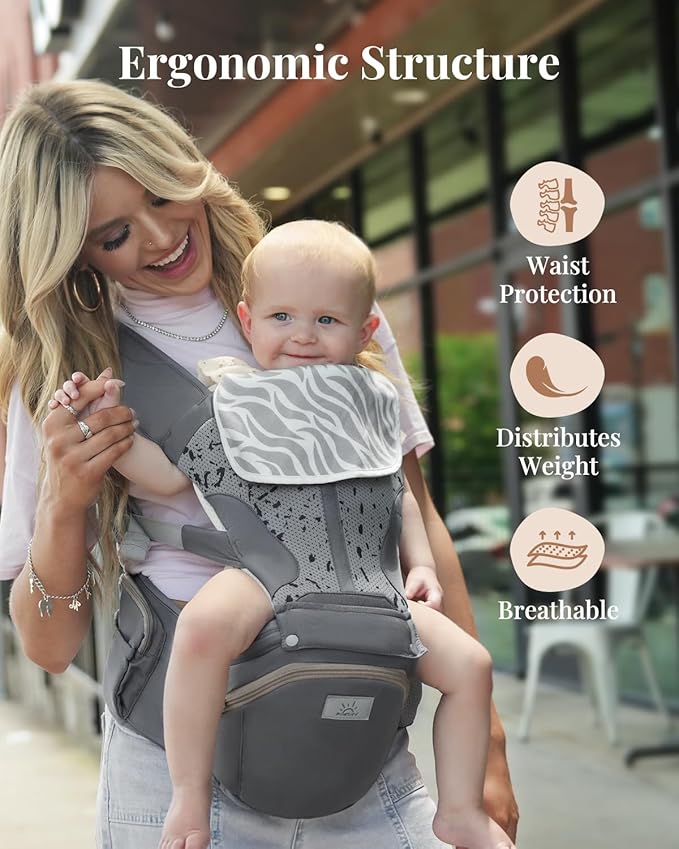 MOMTORY StowNGO Pro Baby Carrier, Safety-Certified 6-in-1 Baby Carrier Newborn to Toddler, Detachable Baby Holder Carrier with Hip Seat, Ergonomic Cozy Baby Front and Back Carrier for 7-50lbs