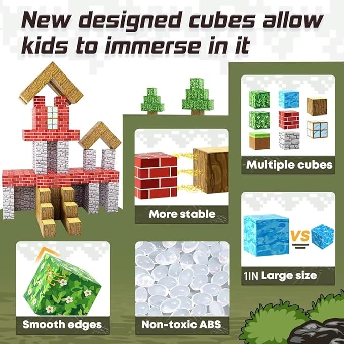 Magnetic Blocks-Build Mine Magnet World Edition, Magnetic Toys for Boys & Girls Age 3-4 4-5 6-8,STEM Montessori Sensory Toys for Toddlers Gifts for 3+ Years Old,48PCS Fidget 1" Cubes Construction Toy