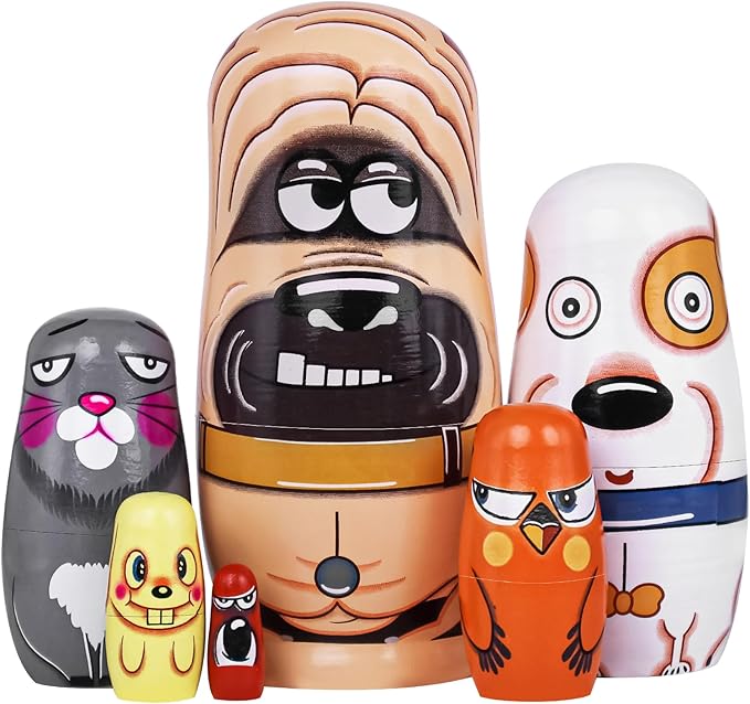 Russian Nesting Dolls, 5 Pcs 6 "Tall Animal Nesting Easter Eggs Toys, Stacking Wooden Handmade Matryoshka Dolls for Kids Toddlers Birthday or Home Decoration Gift (Cute Dog)