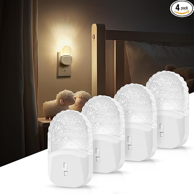 DORESshop LED Night Light, Baby Night Lights[4 Pack], Plug in NightLight with Auto Dusk to Dawn Sensor, Adjustable Brightness NightLights for Kids, Bathroom, Bedroom, Nursery Room, Soft White 3000k