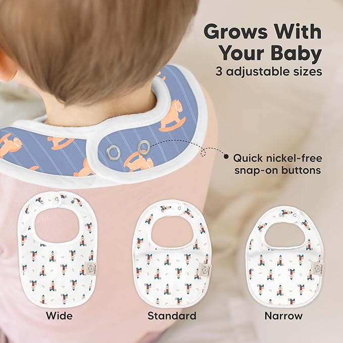8-Pack Organic Baby Bibs for Boys, Girls - Soft Cotton Drooling and Teething Bibs for Baby Girl & Boy, Extra Absorbent, Easy to Clean & Put On for Toddler, Newborn, Infant 0-24 Months (Toy Land)