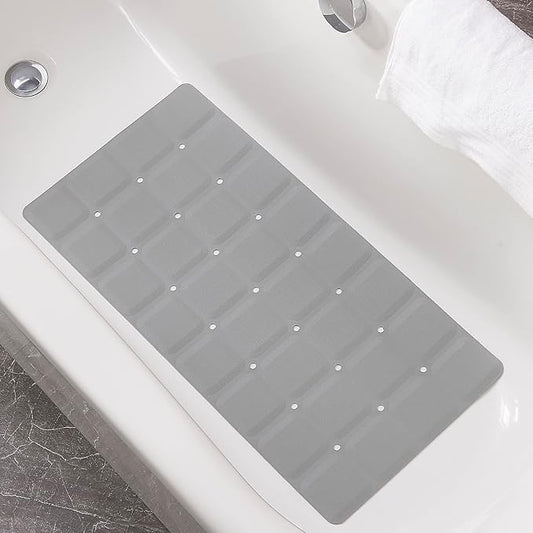 Foldable Non Slip Silicon Bath Mat Bathtub mat no Suction Cups Shower mats for Textured Tub and Reglazed Tub (Foldable -Grey, 28-inch x 14-inch)