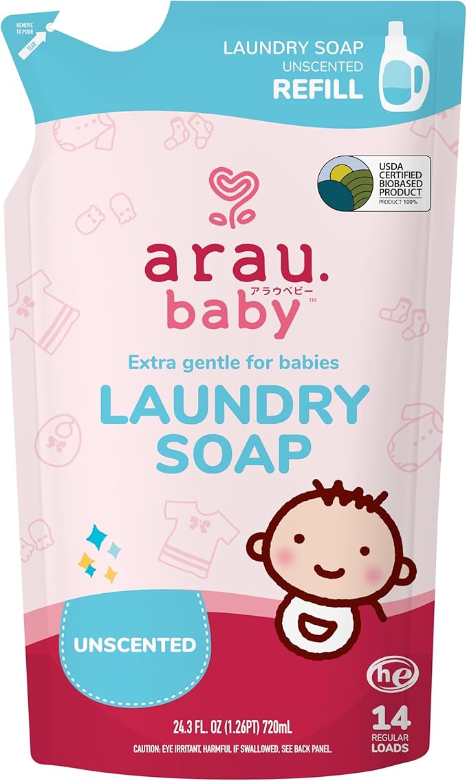 Arau Baby Laundry Soap Refill, Unscented, Plant Based Formula, Safe for Sensitive Skin, Baby Laundry Detergent with No Artificial Fragrance or Additives, Newborn and Baby Clothes, 24.3 Fl Oz