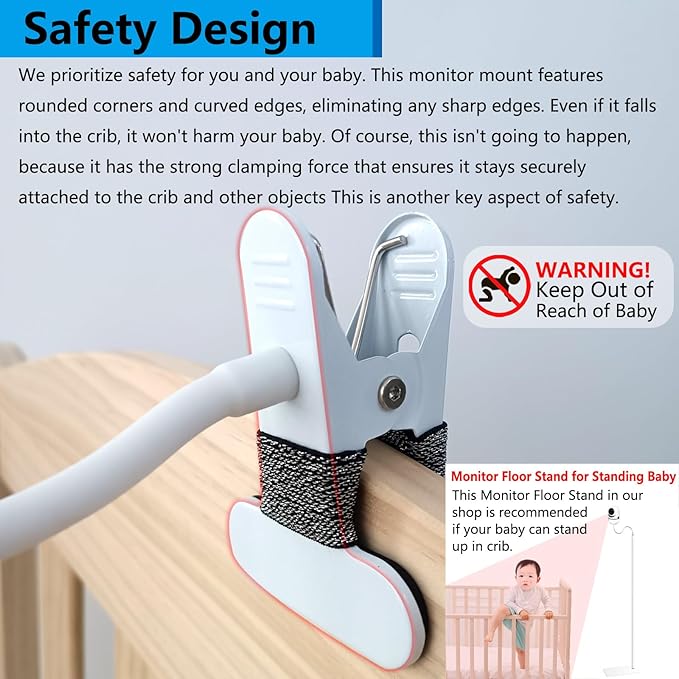 Baby Monitor Mount, 360°Adjustable, No Drill Install, Safe to Baby and Furniture, Baby Monitor Clip Baby Camera Mount for Crib Room, Compatible with HelloBaby HB65 HB66 HB6550 HB6558 HB248 Hello Baby