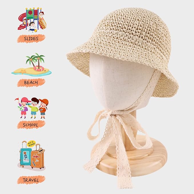 Baby Girl Straw Hat Outdoor Baby Sun Protection Hats Summer Bowknot Beach Cap for Infant Toddler Girls