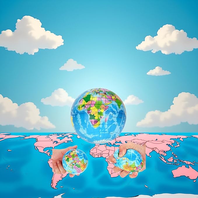 1Pc Blue Squishy Squeeze World Map Globe Palm Ball Slow Rising Stress Relief Ball for Birthday Xmas Gifts Xmas Stocking Fillers Party Bag Gifts (7.6CM)