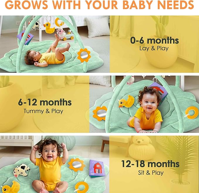 QUOKKA Baby Play Gym XL – Cabbage-Shaped Baby Play Mat with 6 Large Sensory Toys – Tummy Time Mat for Infant Development – Machine Washable Newborn Essentials Must Haves – Gender Neutral Gift Items