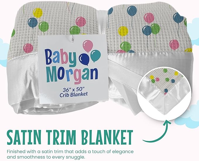 Blankets - Thermal Waffle Warm Baby Blanket for Crib - Soft and Cozy Baby Crib Blanket for Nursery, Stroller, or Naptime Comfort - Ideal Shower Gift - Ballon Pattern, Nylon Trim(36" x 50")
