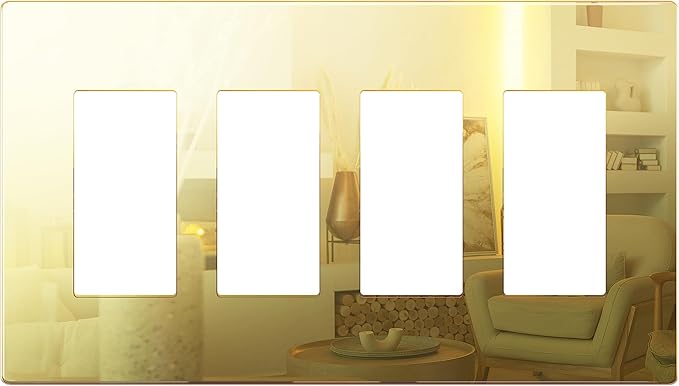 LIDER Quadruple Decorator Wall Plate, Impact Resistant, Mirrored Acrylic, Plexiglass, Reflective Finish Modern Upgrade Screwless Light Switch/Outlet Cover Mid-Size 4-Gang 4.88" x 8.58" Gold