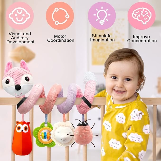 Car Seat Toys Infant Toys 0-6 Months, Newborn Toys 0-3 Months Brain Development for Carseat Stroller Crib with Music Rattles Teether, Baby Toy for 0 3 6 9 12 Boys Girls