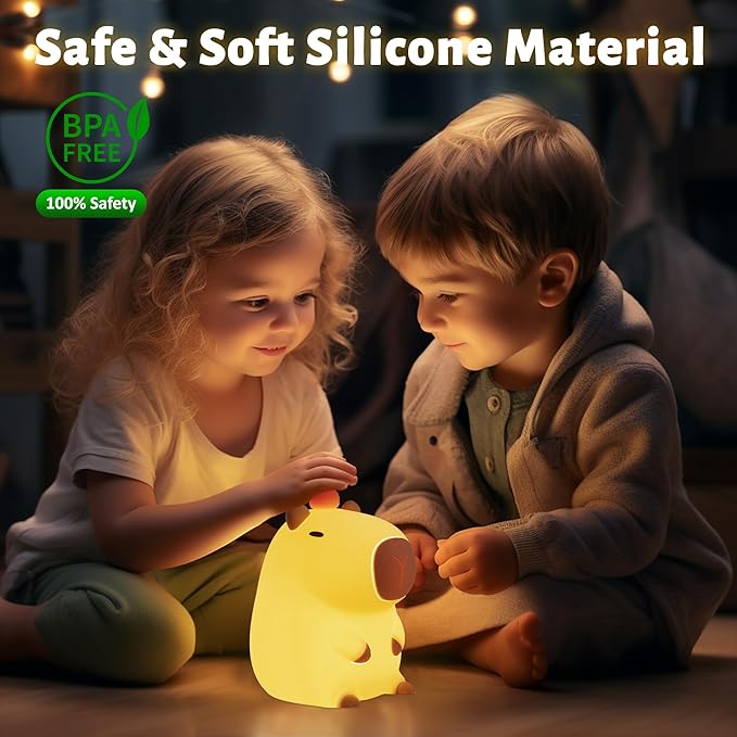 Attivolife Capybara Night Light, Cute Animal Silicone Nightlight with Dimmable & Timer, Portable Rechargeable LED Touch Lamp, Bedroom Table Decor Birthday Present for Boy Girl
