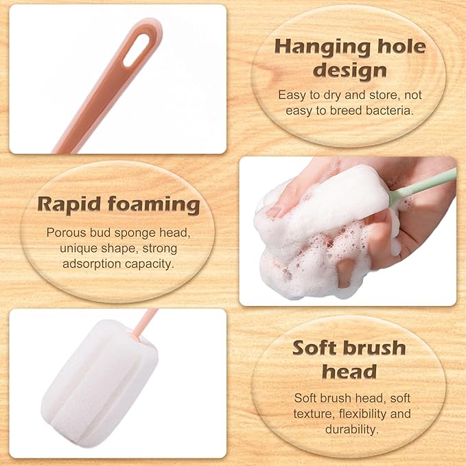 4 Pcs Sponge Bottle Brush, Long Handle Bottle Brush Portable Bottle Cleaning Brush with Handle for Bottles Cups Teapot