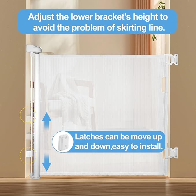 DEAR LOV 2 Pack Retractable Baby Gate,Mesh Baby Gate or Mesh Dog Gate,33" Tall,Extends up to 55" Wide,Child Safety Gate for Doorways, Stairs, Hallways（White,33"x55"