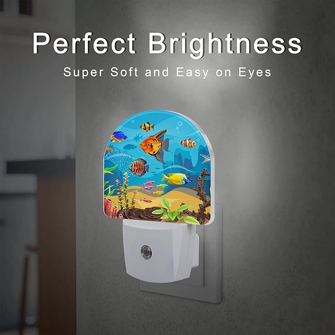 Colorful Fish and Marine Corals Night Light Plug into Wall, Beautiful Underwater Ocean World Dusk to Dawn Night Light, 0.5w Energy Saving Sleep Friendly Nightlights for Kids Boys Girls
