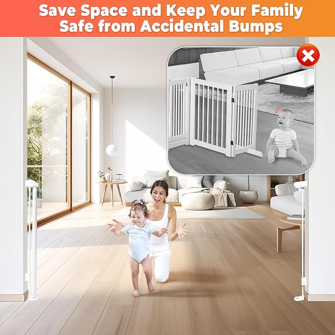 Retractable Baby Gates for Stairs, 78" Wide Retractable Dog Gate Pet Gate, 34" Extra Tall Child Safety Gate Toddler Mesh Gate with Support Rods for Doorways, Hallways, Deck, Porch, Indoor, Outdoor