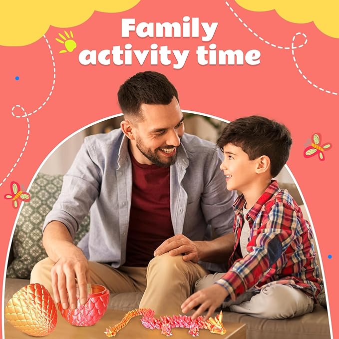 Dragon Eggs with Dragon Inside, 3D Printed Surprise Funny Gifts for Kids, Articulated Dragon Fidget Toys for Adults, Executive Desk Toys Office Room Décor (Orange Red, M-Size)