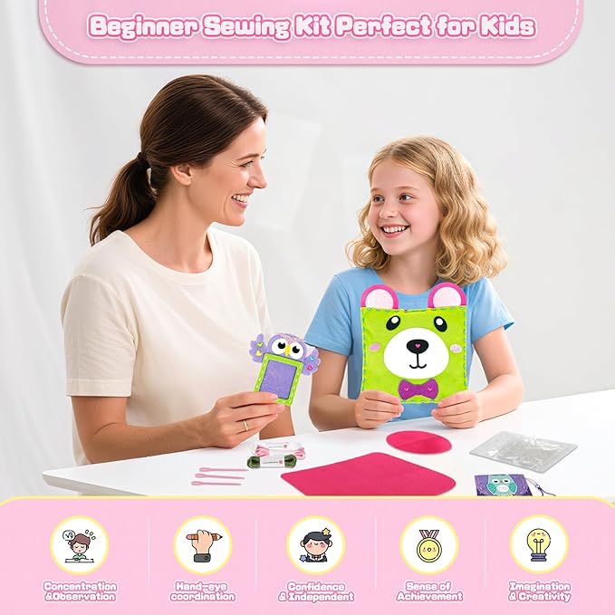Sewing Kit for Kids, Arts & Crafts for Kids Ages 4-8,Craft Box 10 Felt DIY Projects of Stuffed Animal Dolls and Plush Pillow, Crafts Activities Gift for Girls Boys Age 6 7 8 9 10 11 12 Years Old