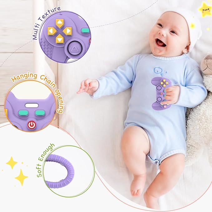 1Pack Silicone Teethers for 6-12 Months Old, Teething Toys for 0-6 Months Old, Remote Teether for Baby, Sensory Toys for Babies & Toddlers, Unisex Gifts