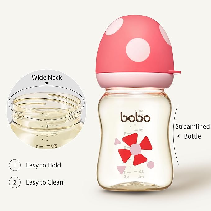 YOHKOH PPSU Baby Bottle Wide Neck, Newborn Anti-Colic Baby Bottle with Natural Response Nipple, Streamlined Body, Easy to Clean (5.4oz (Pack of 4), Red)