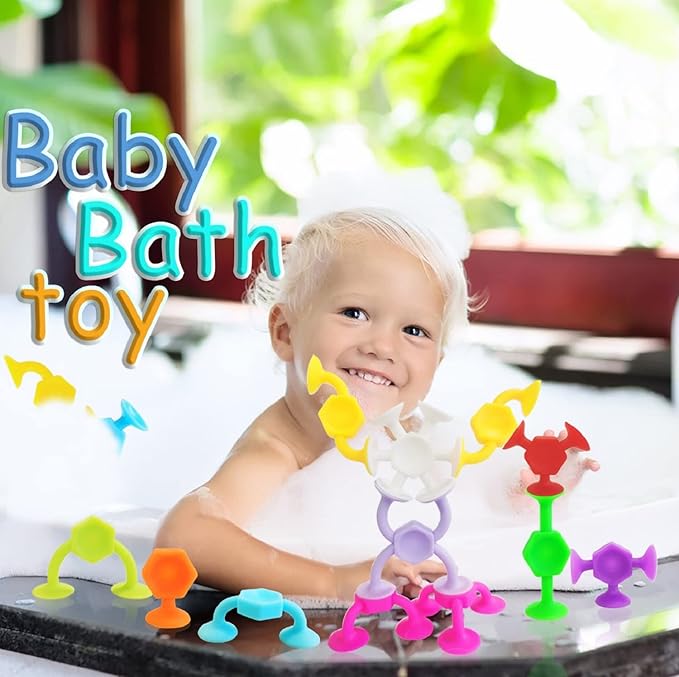 Suction Cup Bath Toys, 48pcs Travel Family Game for Kids Toddlers 3-8, Preschool Learning Sensory Classroom Toys, Bathtub Window Toy for Autism/ADD/ADHD