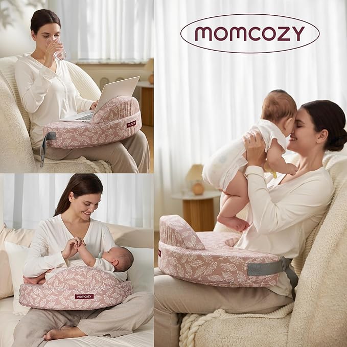 Momcozy Innovative Safety Fence Nursing Pillow - Firm & Springy Memory Foam - Stable, Ergonomic Support & Comfort - Wider Breastfeeding Cushion, Adjustable, Removable Cover, Baby Safety Certified