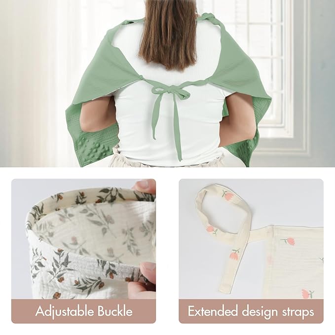 2-Pack Muslin Nursing Cover for Baby Breastfeeding - Breathable Breastfeeding Covers for Nursing with Arch Neckline, Bear & Flower Privacy Covers