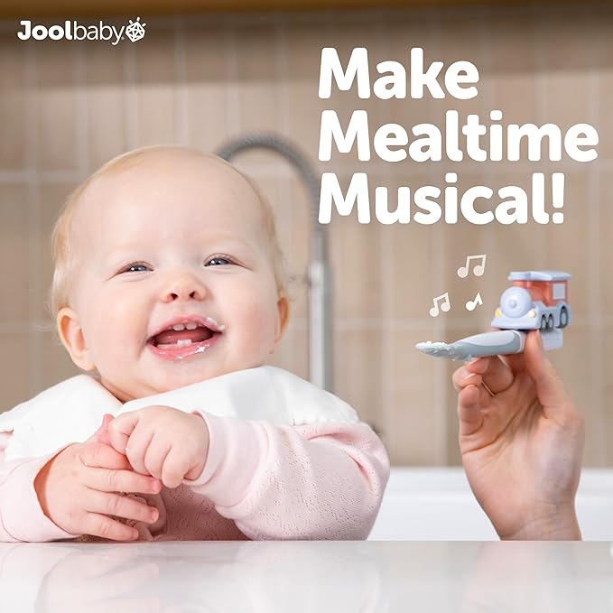 Jool Baby Musical Baby Spoons, 3 Spoons + Train with Fun Sounds - Multi-Stage Spoon for Infant Feeding & Training Babies 6+ Months to Self-Feed