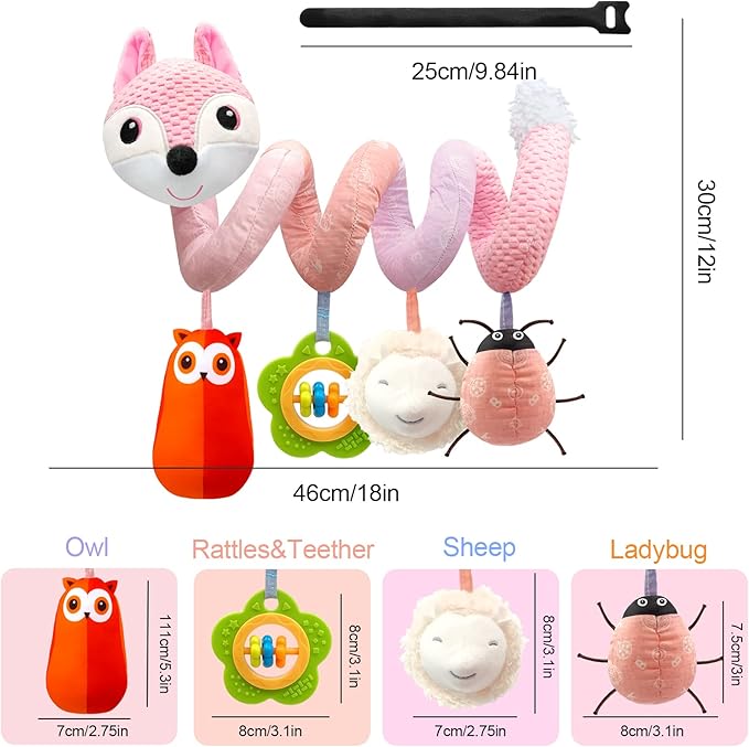 Car Seat Toys Infant Toys 0-6 Months, Newborn Toys 0-3 Months Brain Development for Carseat Stroller Crib with Music Rattles Teether, Baby Toy for 0 3 6 9 12 Boys Girls