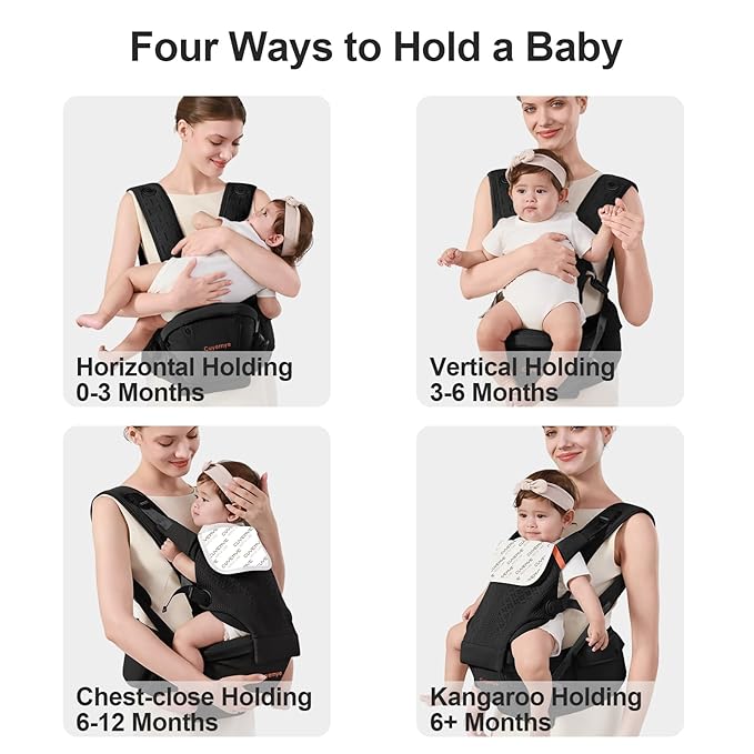 Baby Carrier with Hip Seat, 2-in-1 Forward-Facing Carry for Newborn to Toddler，Knob Design - Precision Adjustment，All Seasons Holder Infant Carriers Fits Waist Sizes up to 45 Inches (Black)