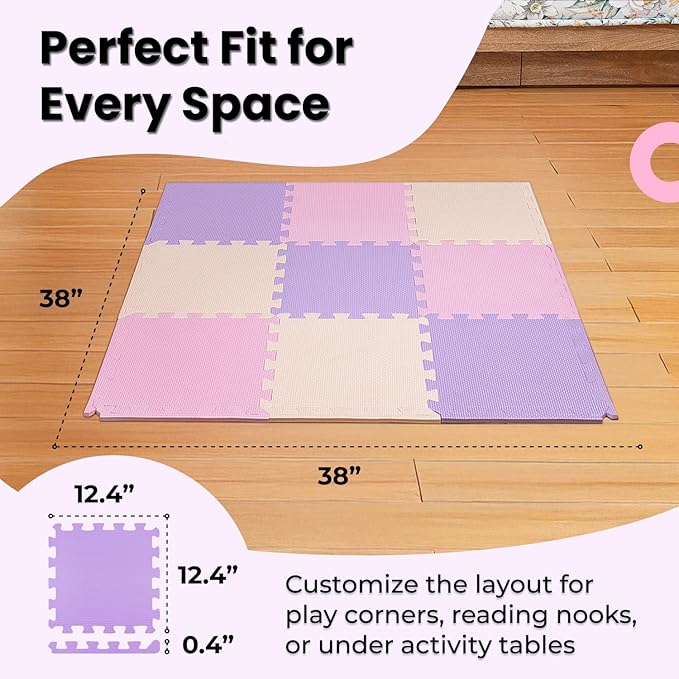MioTetto Baby Play Mat, Comfortable Tummy Time Mat – Portable Foam Floor Tiles, Safe baby mat for floor for Crawling & Development, Soft play mat for babies 0-6 months, Stylish interlocking foam tiles