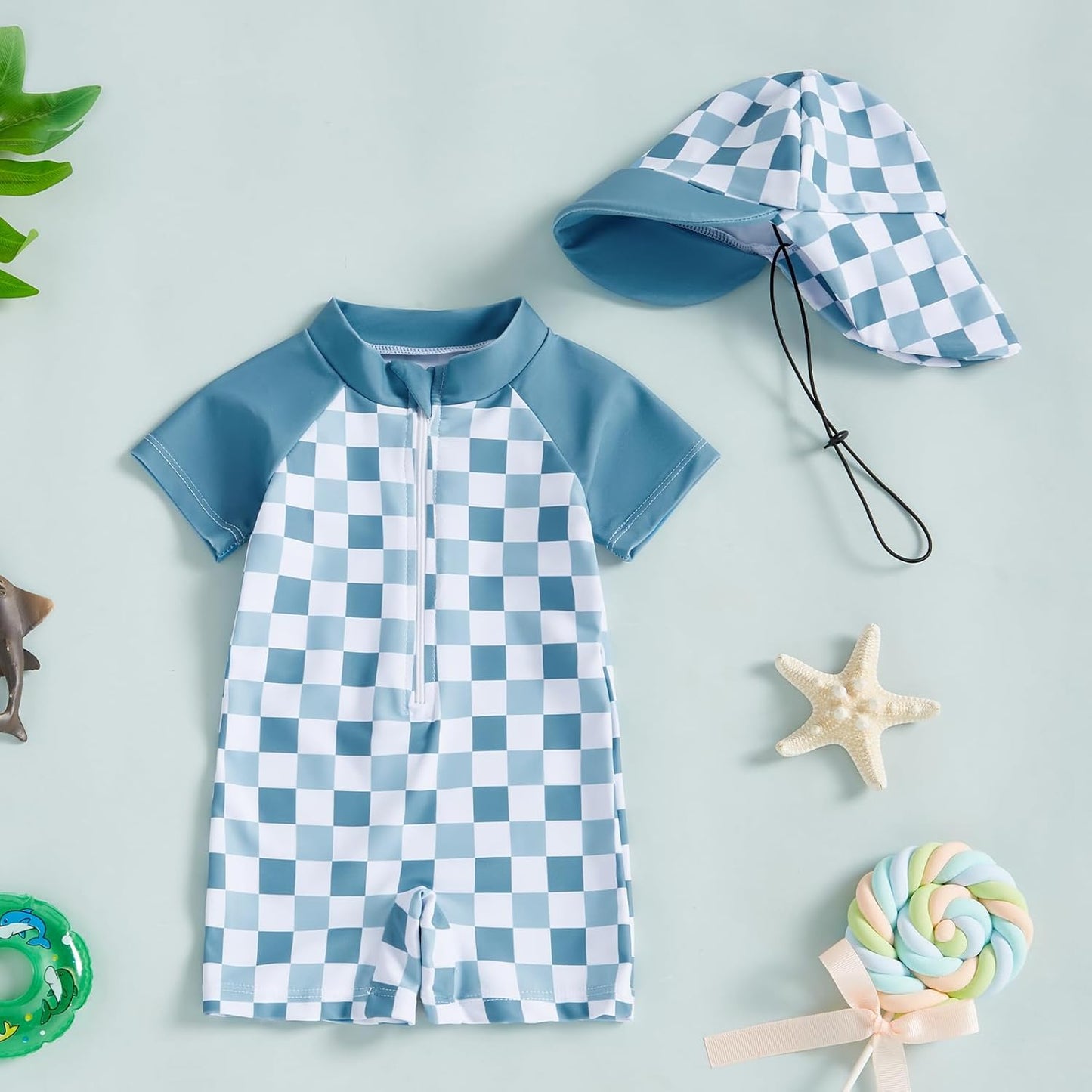 MAYUMMPY Baby Boys Girls Swimwear Casual Zipper One Pieces Rash Guard Swimsuit and Hat Beachwear Bathing Suit