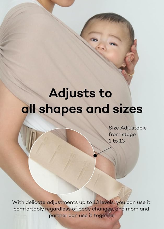 Konny Baby Carrier Flex SoftBreeze with Head Support - Adjustable, Easy to Wear Baby Wrap Sling, Perfect for Newborn Babies Essentials up to 44 lbs (M-4XL) - Khaki Grey