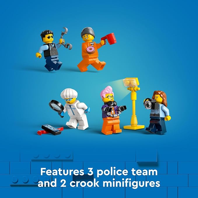 LEGO City Police Mobile Crime Lab Truck Toy, Pretend Play Police Toy, Includes Quad Bike, 2 Officers, 1 Scientist and 2 Crook Minifigures, Police Truck Toy for Kids Ages 7 Plus, 60418