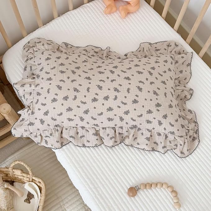 BuLuTu Blue Orchid Flower with Dots Design Kids Pillow Case Standard Size, 20"x26", 1 pc, Soft Breathable Cotton Muslin Pillowcase Durable Pillow Cover for Children Bed, All Seasons