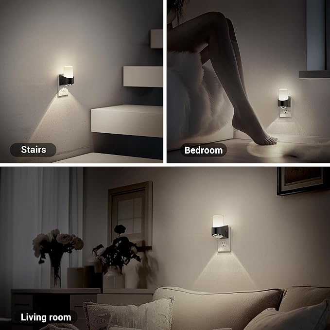 JandCase LED Night Lights Plug into Wall, Decorative Night Light with Dusk to Dawn Sensor, Adjustable Brightness, 5000K Daylight White Nightlight Plug in for Kids, Bathroom, Hallway, Bedroom, Stairway