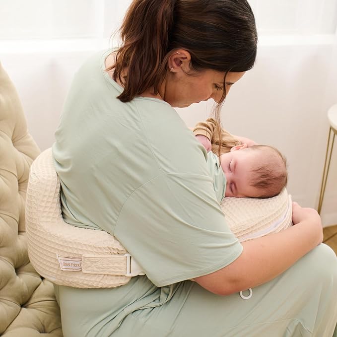 My Brest Friend Super Deluxe Nursing Pillow-Enhanced Comfort & Ergonomic Breastfeeding Pillow for Ultimate Support For Mom & Baby-Adjustable and with Handy Side Pocket,100%Woven Cotton Oatmeal Waffle