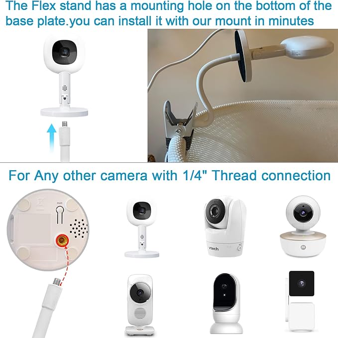 Baby Monitor Mount Compatible with Nanit Pro Smart Baby Monitor & Flex Stand ,Also for Cameras with 1/4 Screw Mount Flexible Long Gooseneck ArmBaby Camera Holder Stand Without Tools