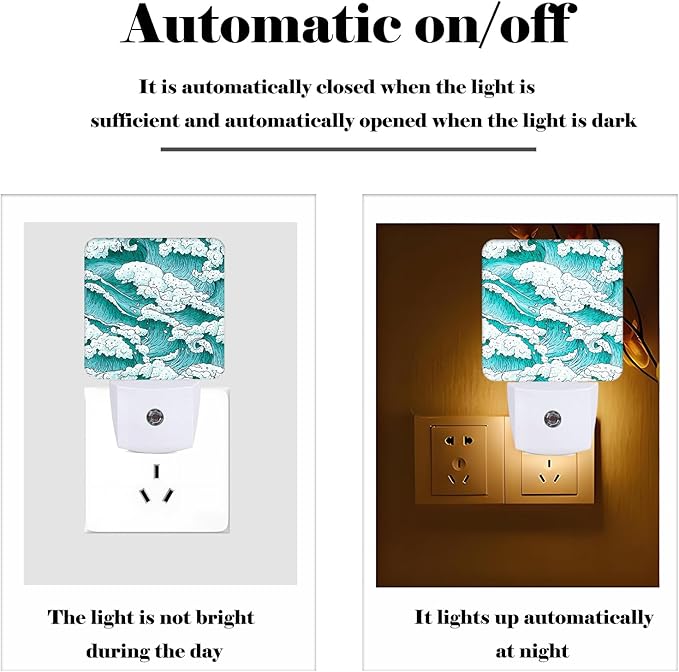 Ocean Waves Night Light,Plug-in Nightlights Auto Sensor Night Lamp Dusk to Dawn Lamp Home Decor for Nursery Children Girls Boys